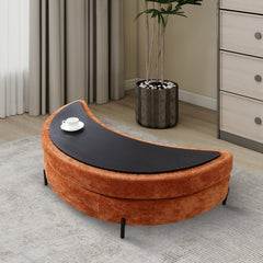 Storage Ottoman, Crescent Shape, Burnt Orange Chenille