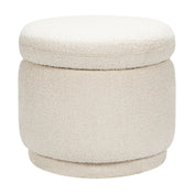 Storage Ottoman, Round Boucle with Solid Wood Frame, White