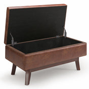 Storage Ottoman with Lift-Up Lid, Distressed Saddle Brown Faux Leather