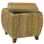 Storage Ottoman, Woven Banana Leaf with Solid Wood Legs, Natural