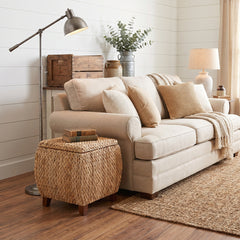 Storage Ottoman, Woven Banana Leaf with Solid Wood Legs, Natural
