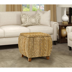 Storage Ottoman, Woven Banana Leaf with Solid Wood Legs, Natural