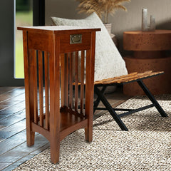 Storage Table, Solid Wood with Brown Top and Base