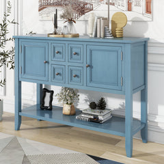 Storage Table with Drawers and Bottom Shelf, Pine and MDF