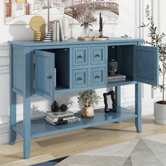Storage Table with Drawers and Bottom Shelf, Pine and MDF