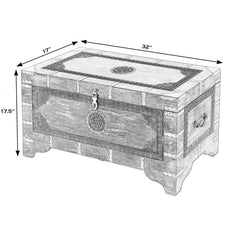 Storage Trunk Coffee Table in Brown and Gold Solid Wood with Brass Detailing