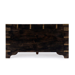 Storage Trunk Coffee Table in Brown and Gold Solid Wood with Brass Detailing