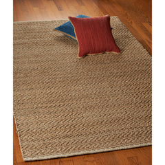 Striped Area Rug, 5 ft x 7 ft 9 in, Hand-Woven Jute in Tan and Beige