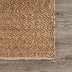 Striped Area Rug, 5 ft x 7 ft 9 in, Hand-Woven Jute in Tan and Beige