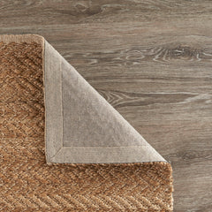 Striped Area Rug, 5 ft x 7 ft 9 in, Hand-Woven Jute in Tan and Beige