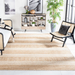 Striped Area Rug, 8 x 10 ft, Cotton and Jute Flatweave in Natural and Ivory