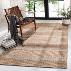 Striped Area Rug, 8 x 10 ft, Cotton and Jute Flatweave in Natural and Ivory