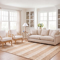 Striped Area Rug, 8 x 10 ft, Cotton and Jute Flatweave in Natural and Ivory