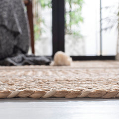 Striped Area Rug, 8 x 10 ft, Cotton and Jute Flatweave in Natural and Ivory
