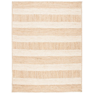 Striped Area Rug, 8 x 10 ft, Cotton and Jute Flatweave in Natural and Ivory