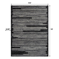 Striped Area Rug in Black and Cream, 7'9" x 10'