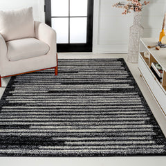 Striped Area Rug in Black and Cream, 7'9" x 10'