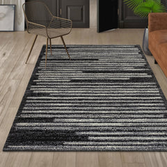 Striped Area Rug in Black and Cream, 7'9" x 10'