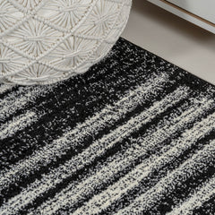 Striped Area Rug in Black and Cream, 7'9" x 10'