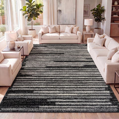 Striped Area Rug in Black and Cream, 7'9" x 10'