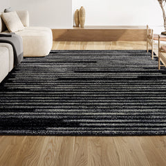 Striped Area Rug in Black and Cream, 7'9" x 10'