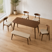 Complete set | all six Strombolicchio pieces, table, four chairs and bench, from an elevated angle