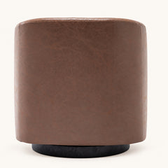Walnut faux leather barrel chair, back view