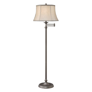 Swing Arm Floor Lamp, Gray Drum Shade with Bronze Base