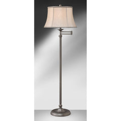 Swing Arm Floor Lamp, Gray Drum Shade with Bronze Base