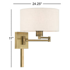 Swing Arm Wall Lamp, Antique Brass Finish with Oatmeal Linen Blend Shade