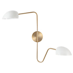 Swing Arm Wall Light, 2 Lights, Steel with Matte White Shades