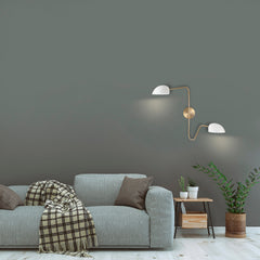 Swing Arm Wall Light, 2 Lights, Steel with Matte White Shades
