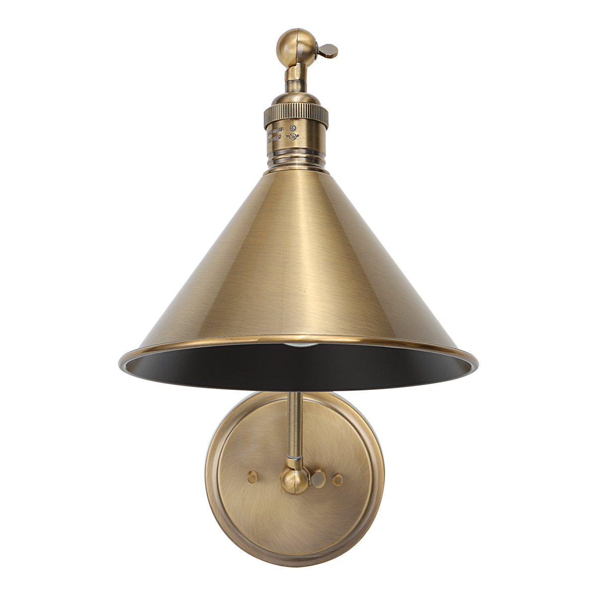 Swing Arm Wall Sconce in Oxidized Antique Brass with Metal Cone Shade