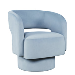 Swivel Accent Chair in Blue Polyester with Split Back