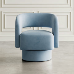 Swivel Accent Chair in Blue Polyester with Split Back