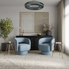 Swivel Accent Chair in Blue Polyester with Split Back