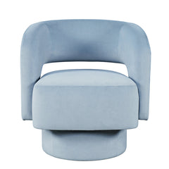 Swivel Accent Chair in Blue Polyester with Split Back