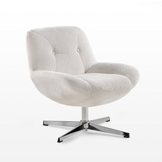 Swivel Accent Chair in White Chenille with Metal Frame