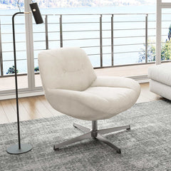 Swivel Accent Chair in White Chenille with Metal Frame
