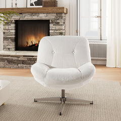Swivel Accent Chair in White Chenille with Metal Frame