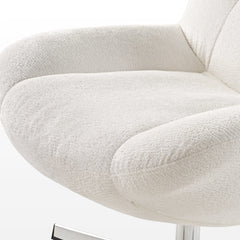 Swivel Accent Chair in White Chenille with Metal Frame