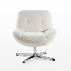 Swivel Accent Chair in White Chenille with Metal Frame