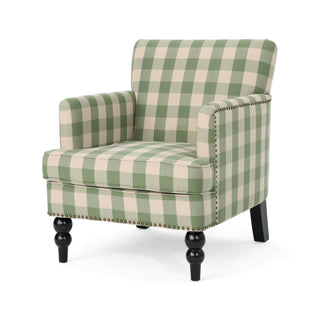 Swivel Armchair in Green Polyester with Birch Frame and Black Wood Legs