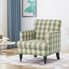 Swivel Armchair in Green Polyester with Birch Frame and Black Wood Legs