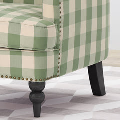 Swivel Armchair in Green Polyester with Birch Frame and Black Wood Legs
