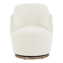 Swivel Armchair, Ivory Boucle with Bronze Metal Base