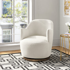 Swivel Armchair, Ivory Boucle with Bronze Metal Base