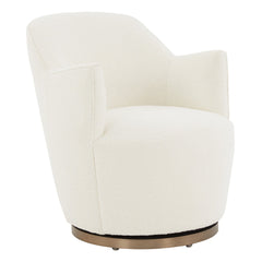Swivel Armchair, Ivory Boucle with Bronze Metal Base