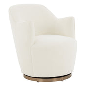 Swivel Armchair, Ivory Boucle with Bronze Metal Base