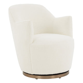 Swivel Armchair, Ivory Boucle with Bronze Metal Base